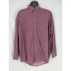 90s Vintage Shirt Mens XL Red Paisley Print Blue Button Down Cotton Casual